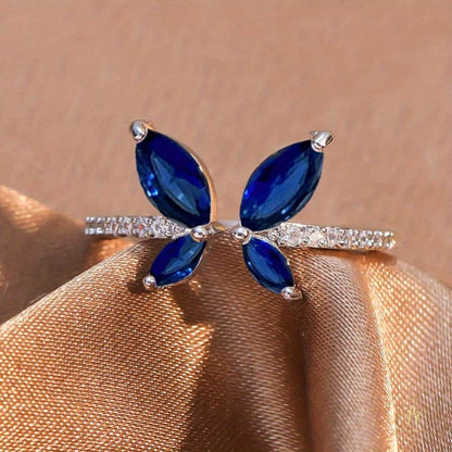 Chic Synthetic Blue Zirconia Butterfly Ring - SeoulChic.store