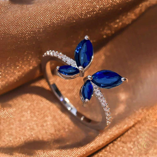 Chic Synthetic Blue Zirconia Butterfly Ring - SeoulChic.store
