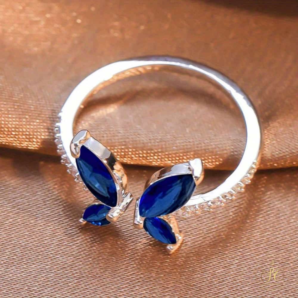 Chic Synthetic Blue Zirconia Butterfly Ring - SeoulChic.store