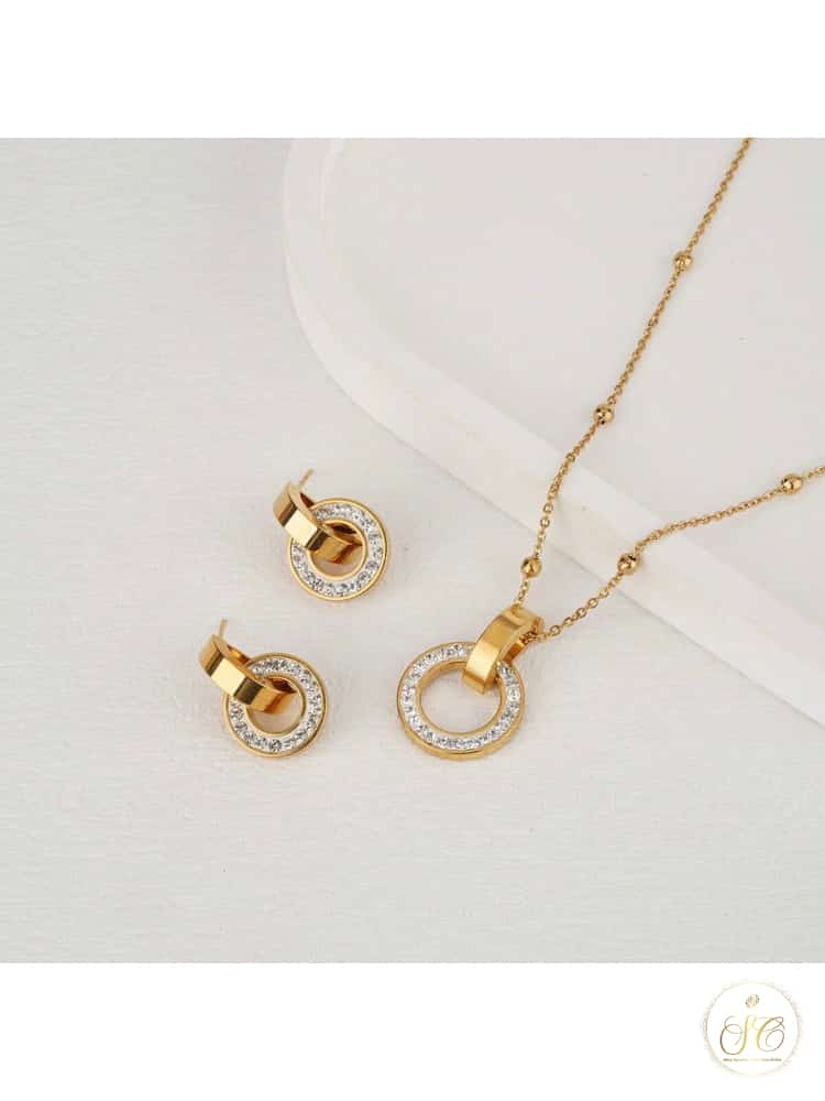 Graceful Unique Copper Zirconia Design Collarbone Jewelry Set - SeoulChic.store