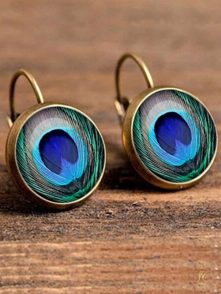Classic Vibrant Peacock Feather Round Earrings - SeoulChic.store