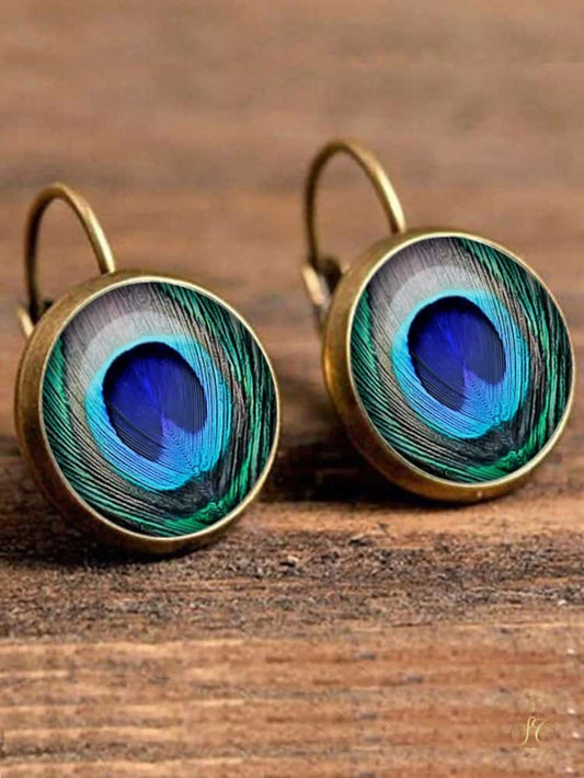 Classic Vibrant Peacock Feather Round Earrings - SeoulChic.store