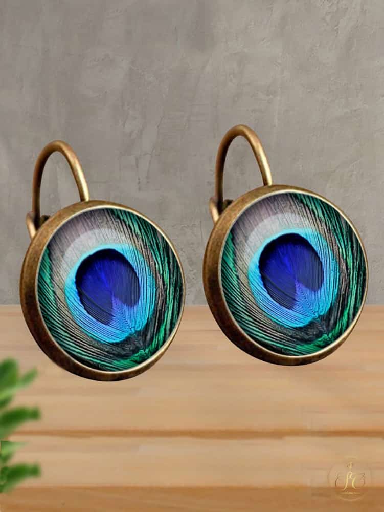 Classic Vibrant Peacock Feather Round Earrings - SeoulChic.store