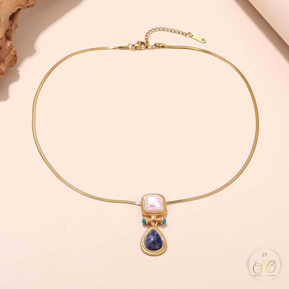 Luxury Vintage Bohemian Blue Flower Pendant Freshwater Pearl Necklace - SeoulChic.store