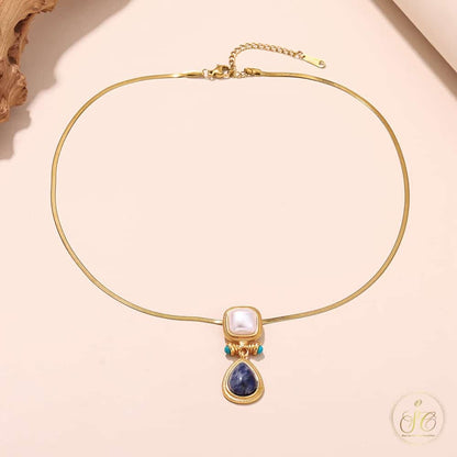 Luxury Vintage Bohemian Blue Flower Pendant Freshwater Pearl Necklace - SeoulChic.store