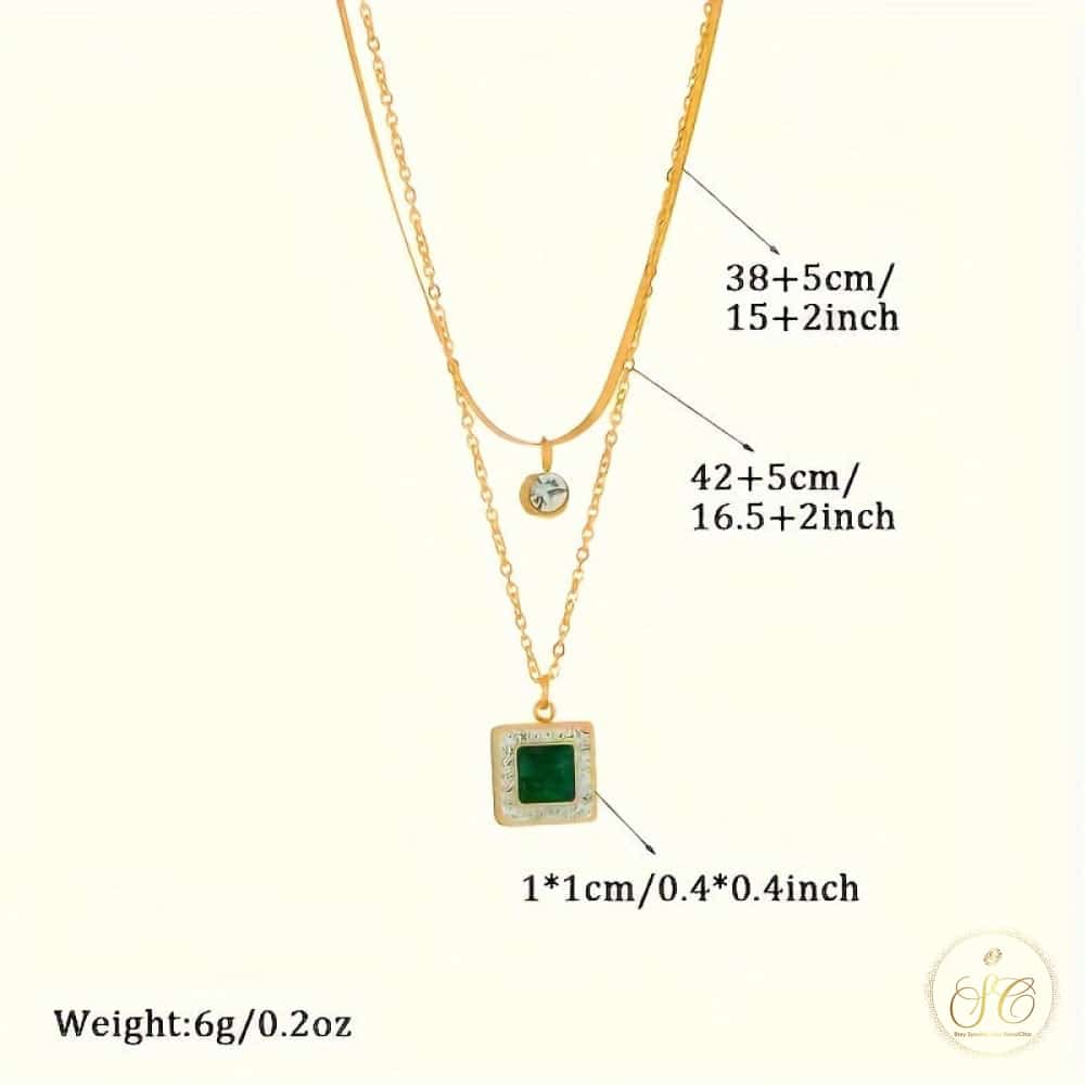 Refined Vintage Double Layered Green Zirconia Pendant Necklace - SeoulChic.store