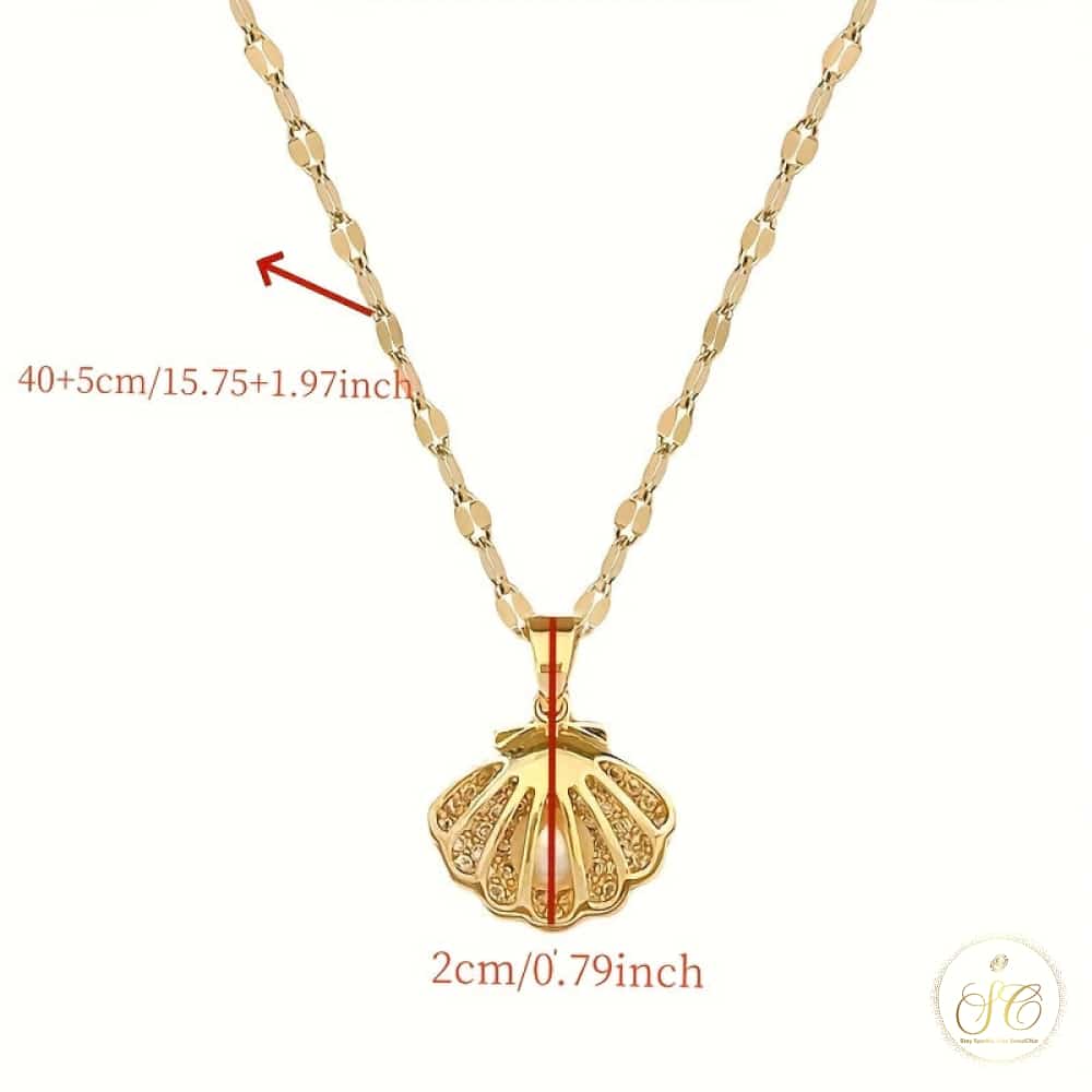 Graceful Vintage Elegant Faux Pearl Golden Shell Necklace - SeoulChic.store