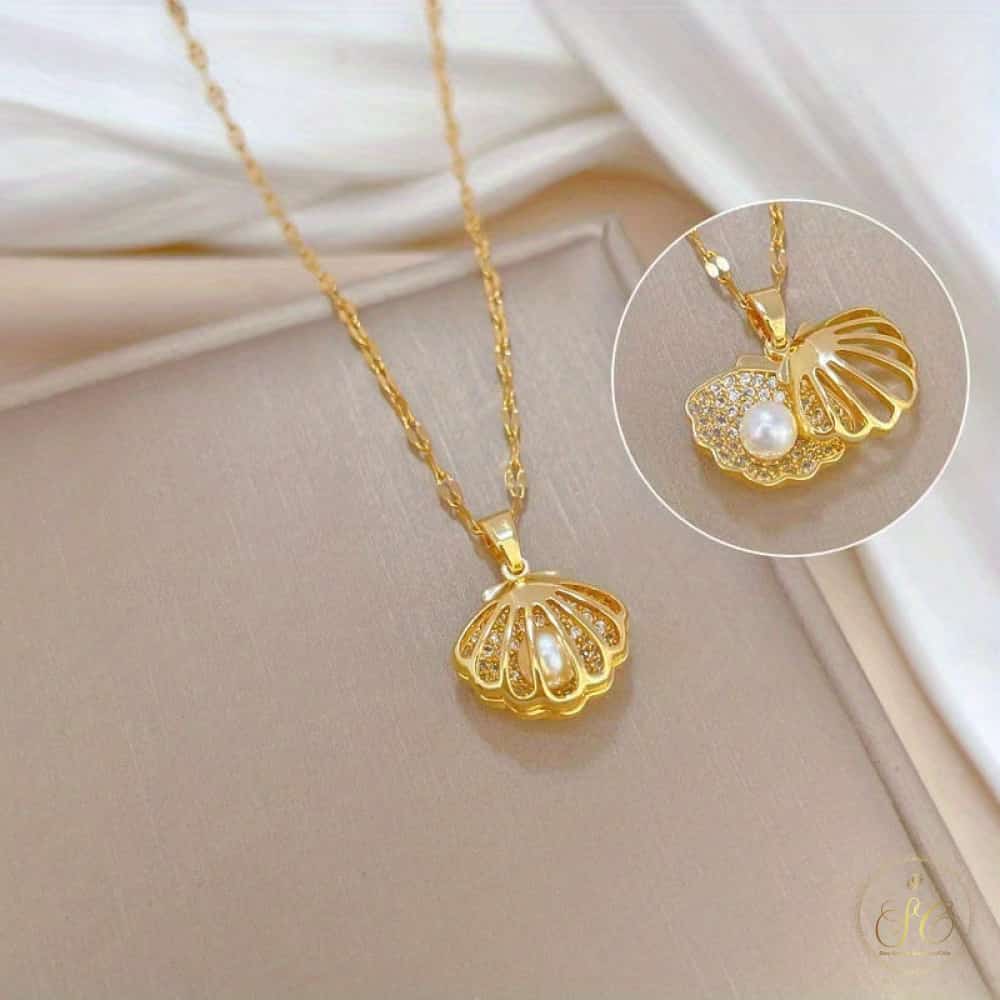 Graceful Vintage Elegant Faux Pearl Golden Shell Necklace - SeoulChic.store