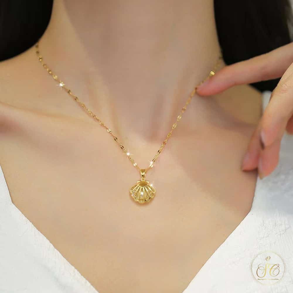 Graceful Vintage Elegant Faux Pearl Golden Shell Necklace - SeoulChic.store