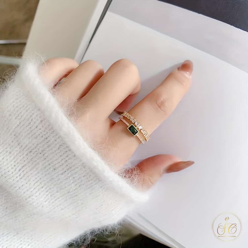 Modern Vintage Elegant Square Green Zirconia Ring - SeoulChic.store