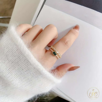 Modern Vintage Elegant Square Green Zirconia Ring - SeoulChic.store