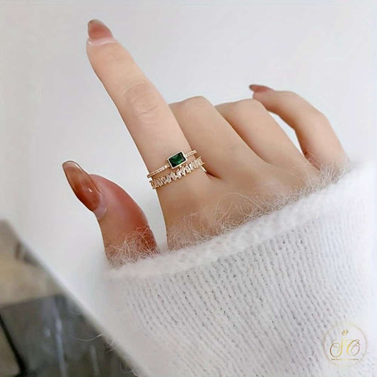 Modern Vintage Elegant Square Green Zirconia Ring - SeoulChic.store