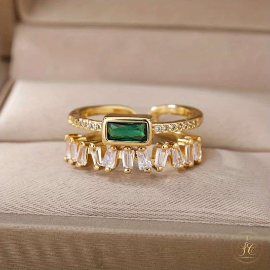Modern Vintage Elegant Square Green Zirconia Ring - SeoulChic.store