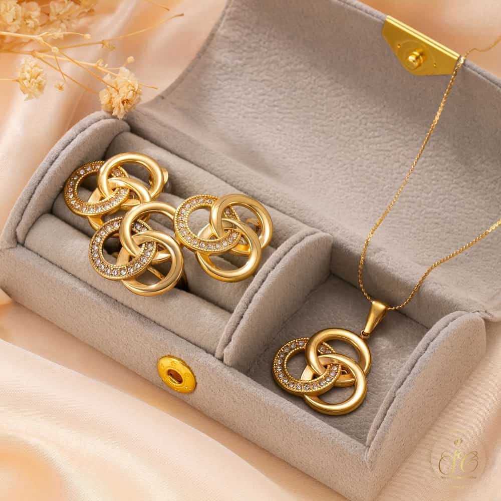 Elegant Vintage Heartshaped Synthetic Rhinestone Stainless Steel Jewelry Set - SeoulChic.store