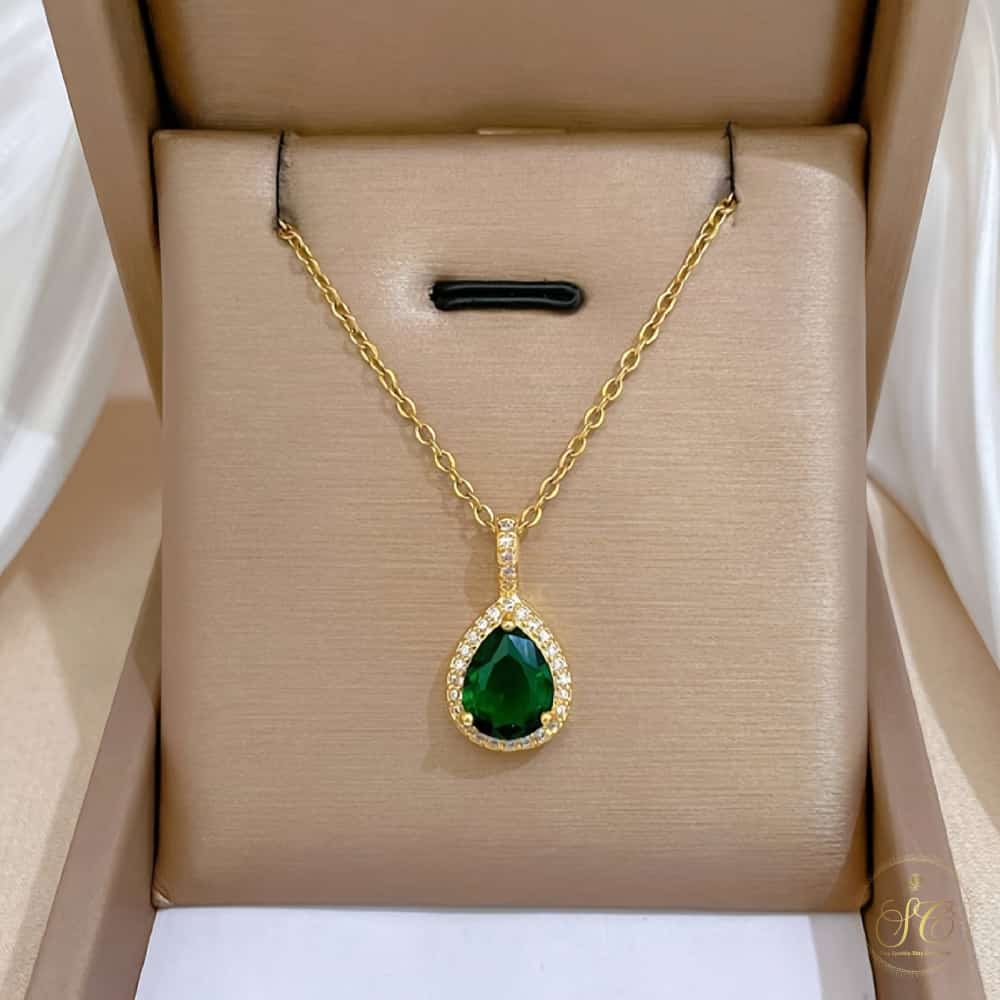 Refined Waterdrop Green Zirconia Pendant Jewelry Set - SeoulChic.store