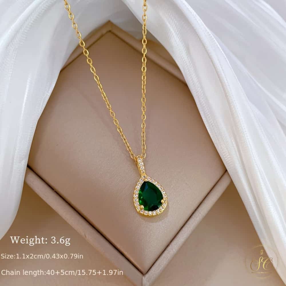 Refined Waterdrop Green Zirconia Pendant Jewelry Set - SeoulChic.store